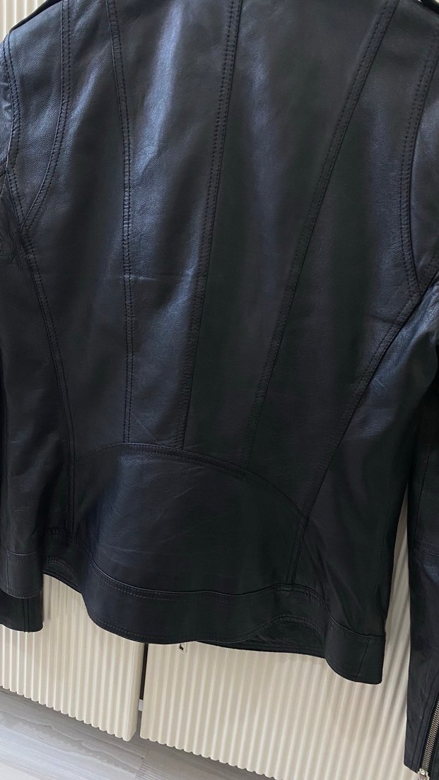 Kadın Siyah Deri Biker Ceket - Görsel 3