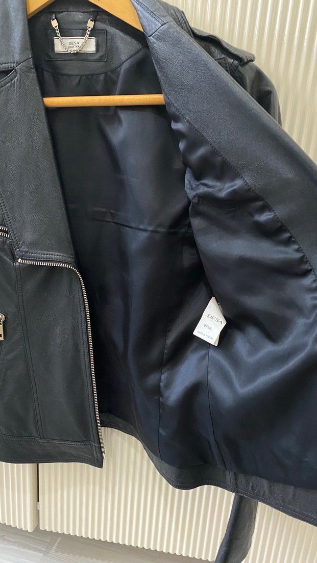 Kadın Siyah Deri Biker Ceket - Görsel 4