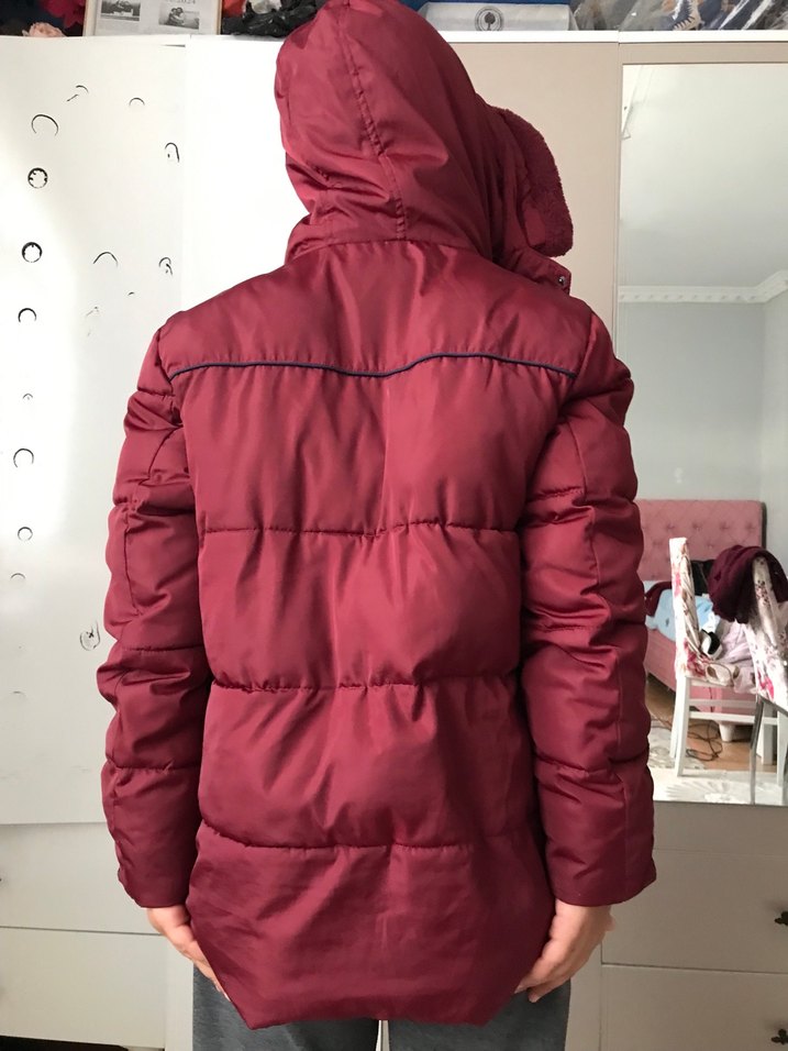 Bordo Kapüşonlu Erkek Kışlık Ceket - Görsel 5