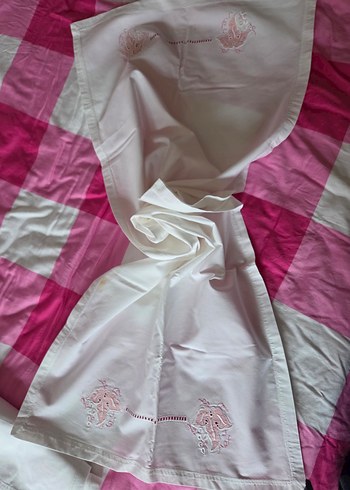 Nakışlı Vintage Beyaz Masa Örtüsü - Görsel 7