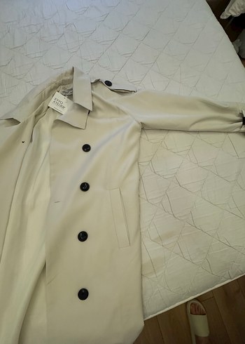 Bej Düğmeli Uzun Kadın Trençkot - Görsel 4