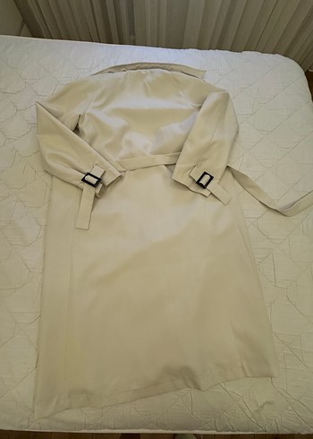 Bej Düğmeli Uzun Kadın Trençkot - Görsel 2