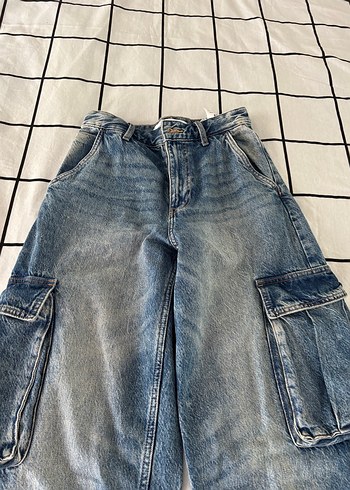 Gri Mavi Bol Kesim Street Wear Kadın Kot Pantolon