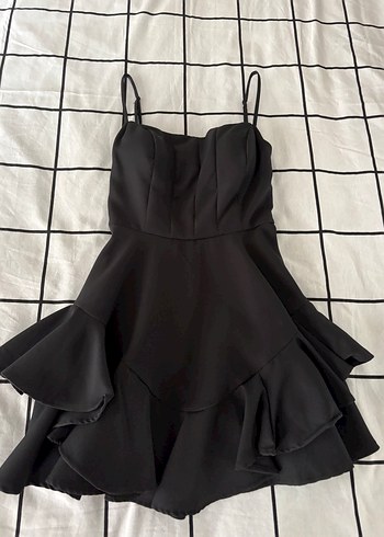 Siyah Volanlı Strappy Gotik Midi Elbise
