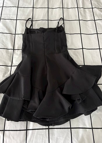 Dilvin Siyah Volanlı Strappy Gotik Midi Elbise