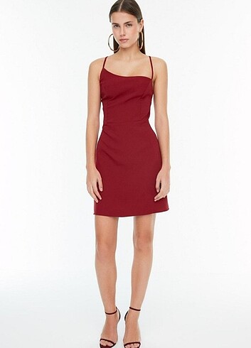 Bordo mini elbise