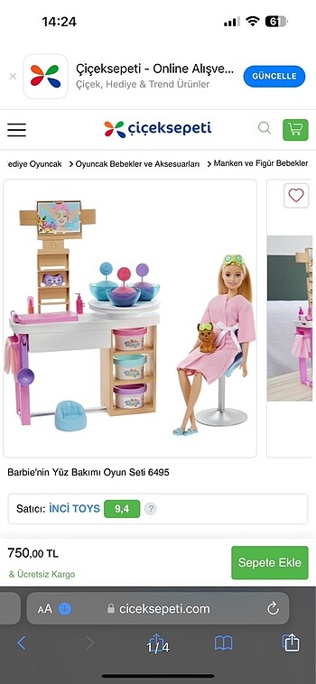 Barbie nin yüz bakımı oyun seti