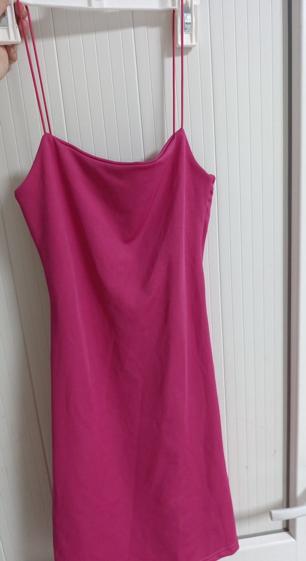 Pembe Mini Saten Drapeli elbise - Görsel 3