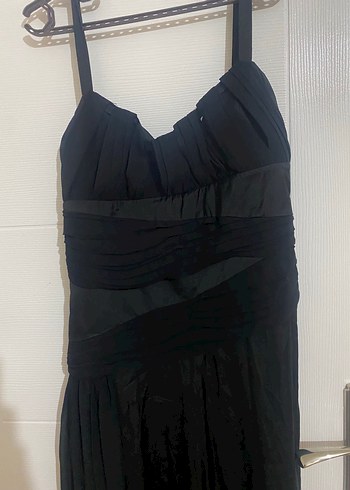 40 Beden siyah Renk 40 beden likralı Siyah Uzun Drapeli Strappy Abiye Elbise