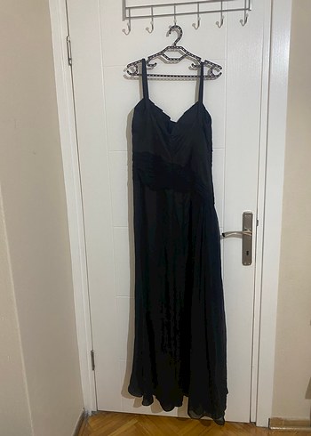 Abiye 40 beden likralı Siyah Uzun Drapeli Strappy Abiye Elbise