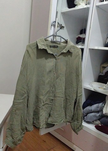 Düğmeli Beyaz Keten Kadın Gömlek - Görsel 2