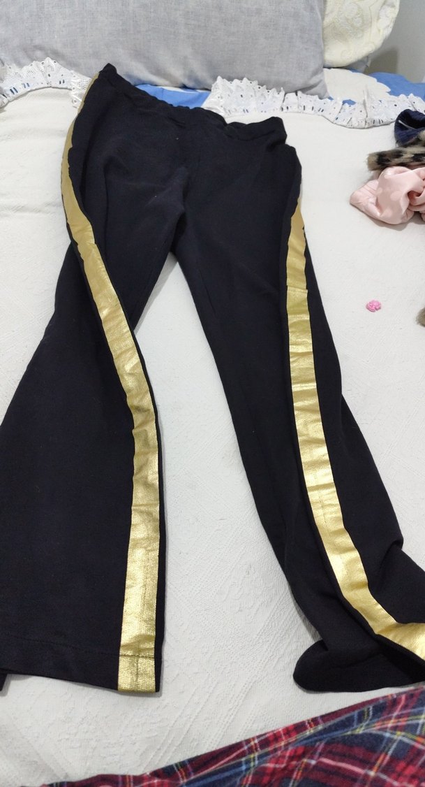 Siyah Altın Şeritli Kadın Kumaş Pantolon - Görsel 3