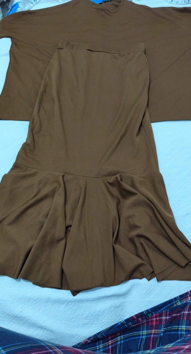 Kahverengi Drapeli Uzun etek - Görsel 3