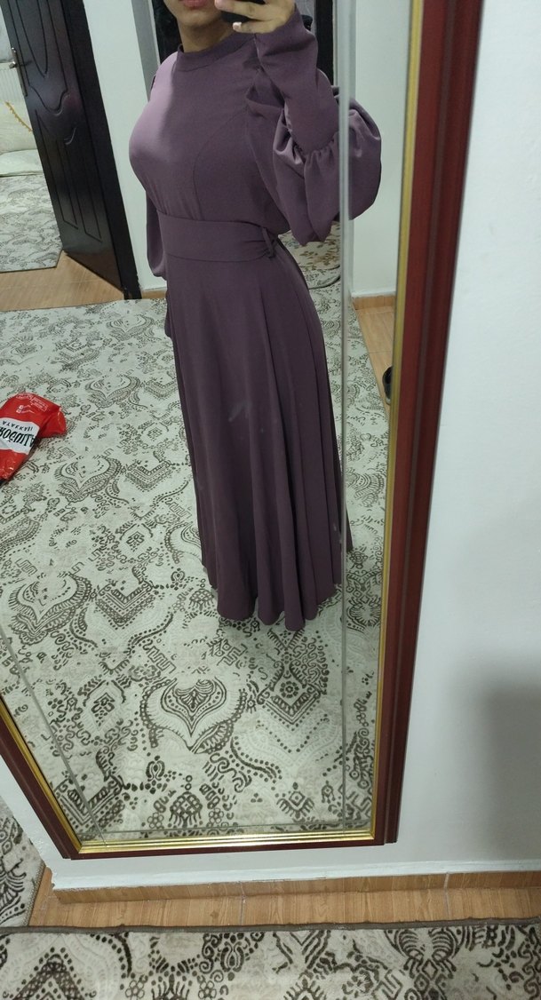 Mor Uzun Kollu Salaş Elbise - Görsel 2