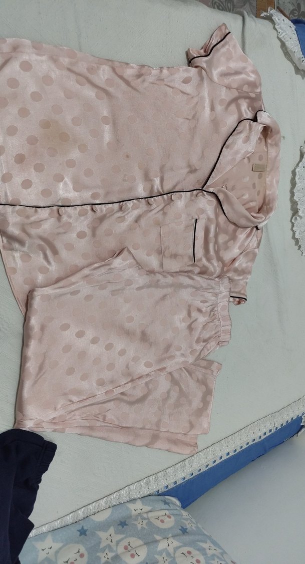 Pembe Puantiyeli Kısa Kollu Midi Pijama Takımı - Görsel 3