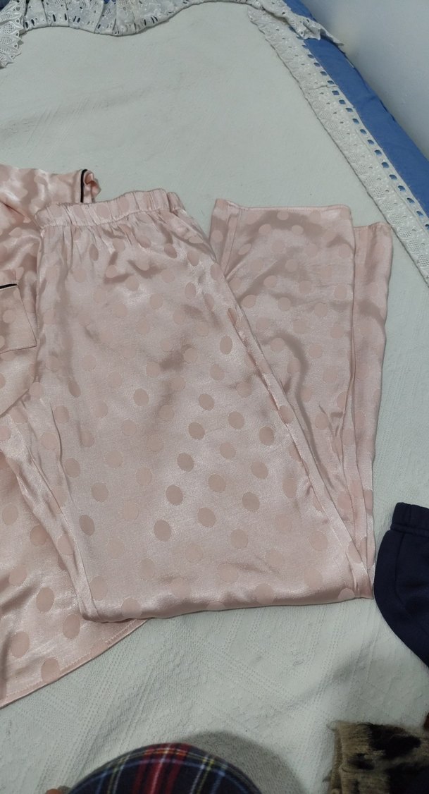 Pembe Puantiyeli Kısa Kollu Midi Pijama Takımı - Görsel 2