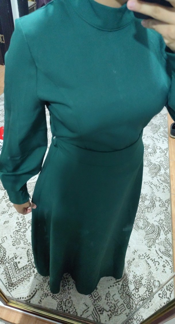 Uzun Kollu, Salaş Kesim, Yeşil Kadın Elbise - Görsel 5