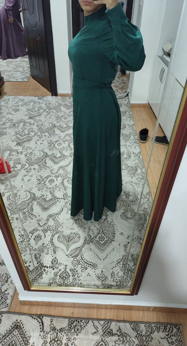 Uzun Kollu, Salaş Kesim, Yeşil Kadın Elbise - Görsel 3
