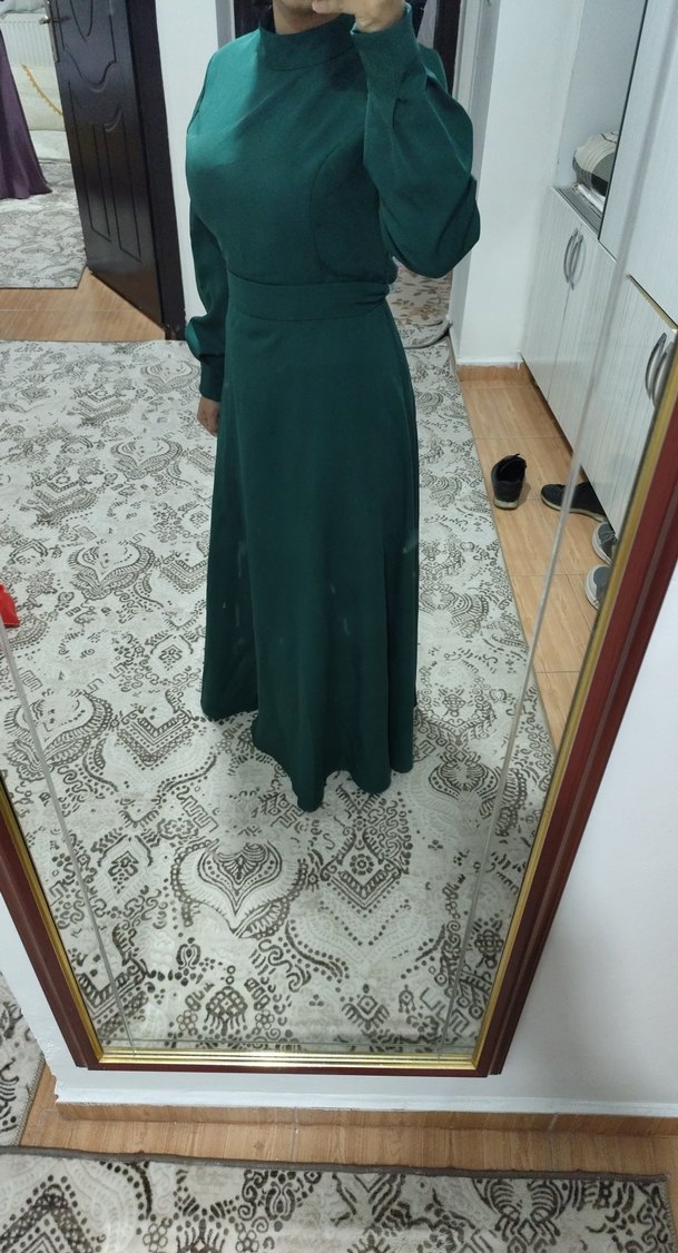 Uzun Kollu, Salaş Kesim, Yeşil Kadın Elbise - Görsel 2