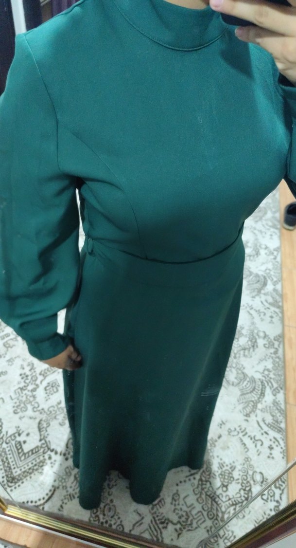 Uzun Kollu, Salaş Kesim, Yeşil Kadın Elbise - Görsel 4