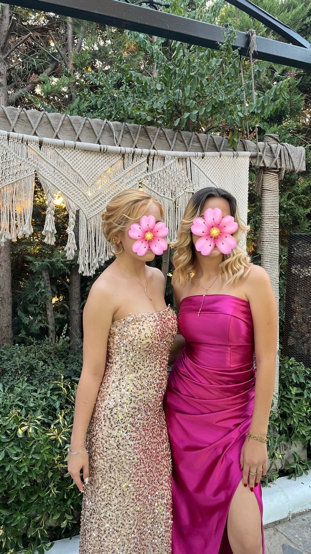 Pembe Drapeli Straplez Uzun Abiye Elbise - Görsel 3