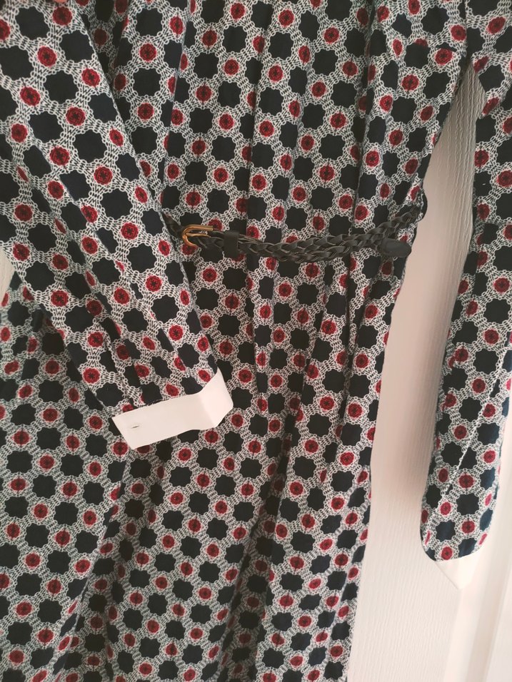 Desenli Midi Bel Detaylı Uzun Kollu Elbise - Görsel 3