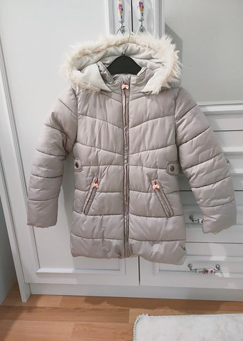 Kürklü Kapüşonlu Gri Kız Çocuk Mont