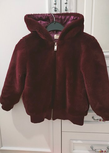 Koton Kız Çocuk Kapüşonlu Bordo Kürk Detaylı Mont