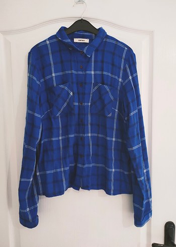 Düğmeli Mavi Kadın Pamuklu Gömlek - Görsel 3