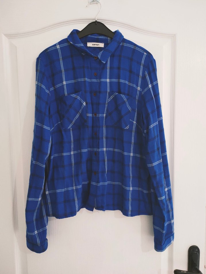 Düğmeli Mavi Kadın Pamuklu Gömlek - Görsel 3