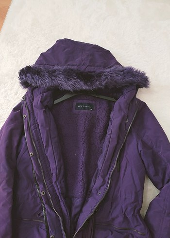 Kürklü Kapüşonlu Mor Kadın Kışlık Mont - Görsel 3