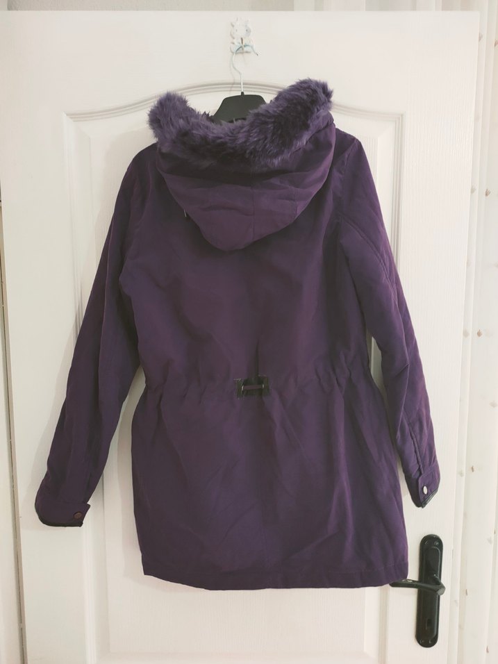 Kürklü Kapüşonlu Mor Kadın Kışlık Mont - Görsel 2
