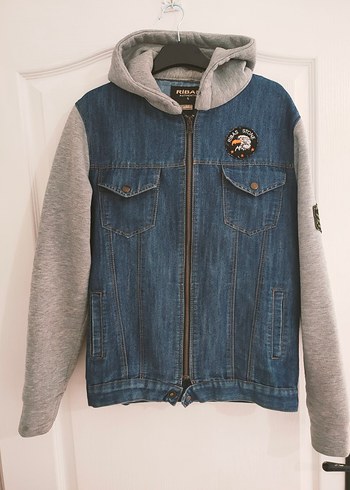 Kapüşonlu Gri Kollu Kadın Kot Ceket - Görsel 2