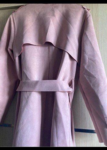 Pembe Kadın Süet Uzun Trençkot - Görsel 2