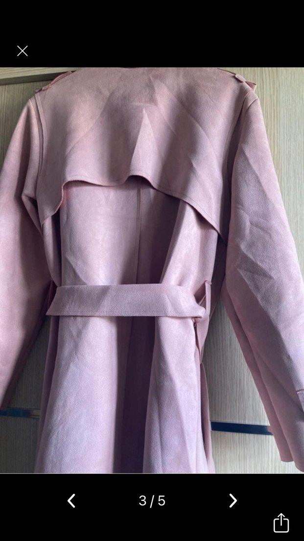 Pembe Kadın Süet Uzun Trençkot - Görsel 2