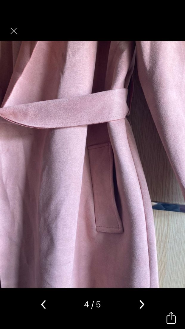 Pembe Kadın Süet Uzun Trençkot - Görsel 3