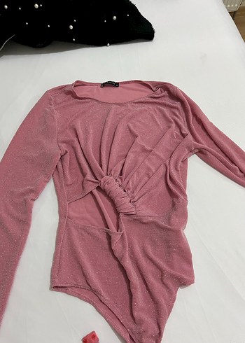 Pembe Drapeli Uzun Kollu Kadın Bluz