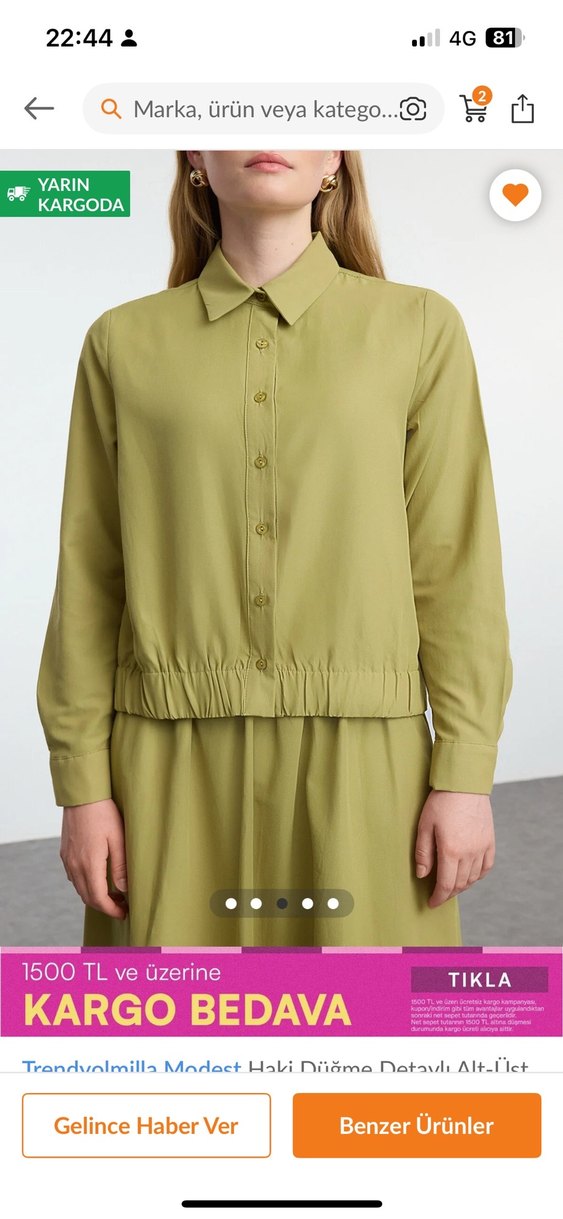 Kadın Haki Uzun Kollu Kemerli takım - Görsel 2