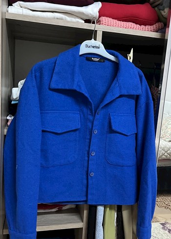 Düğmeli Mavi Rahat Kesim Kadın kalınGömlek - Görsel 2