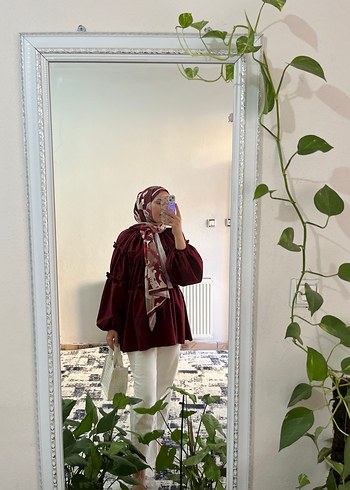 Bordo Drapeli Midi Kadın Tunik - Görsel 3