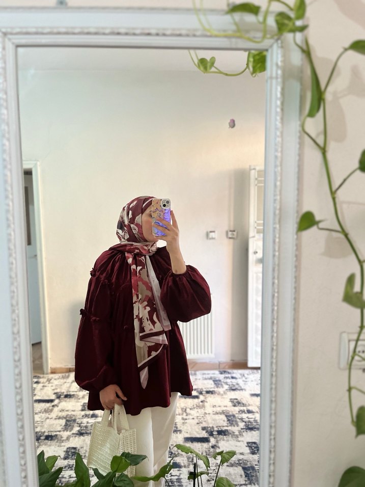 Bordo Drapeli Midi Kadın Tunik - Görsel 2