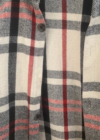 Düğmeli Gri Ekose Kadın Gömlek - Görsel 3