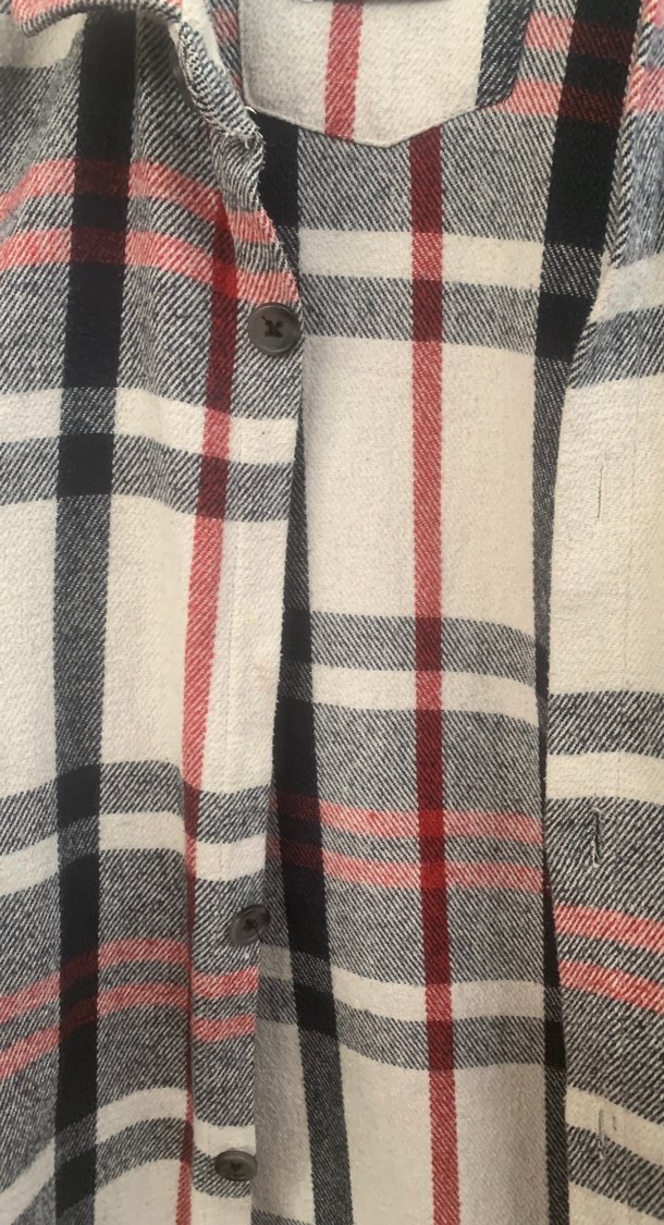 Düğmeli Gri Ekose Kadın Gömlek - Görsel 3