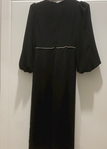 Siyah Uzun Kollu Drapeli Uzun Elbise - Görsel 2