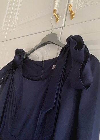 Lacivert Uzun Kollu Drapeli Kadın Elbise - Görsel 3