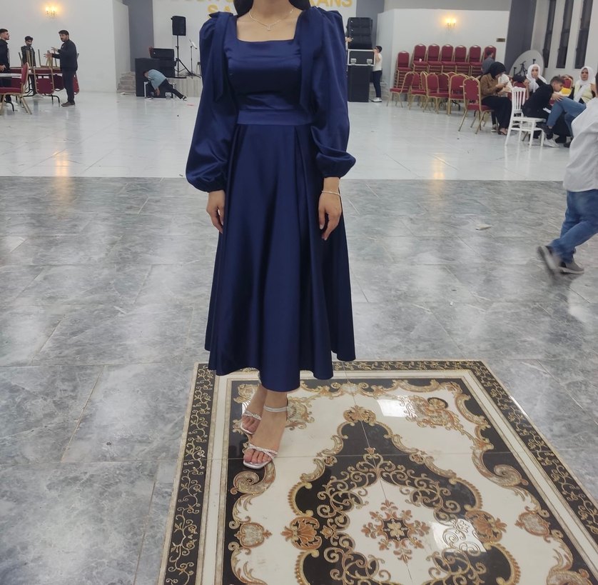 Lacivert Uzun Kollu Drapeli Kadın Elbise - Görsel 4