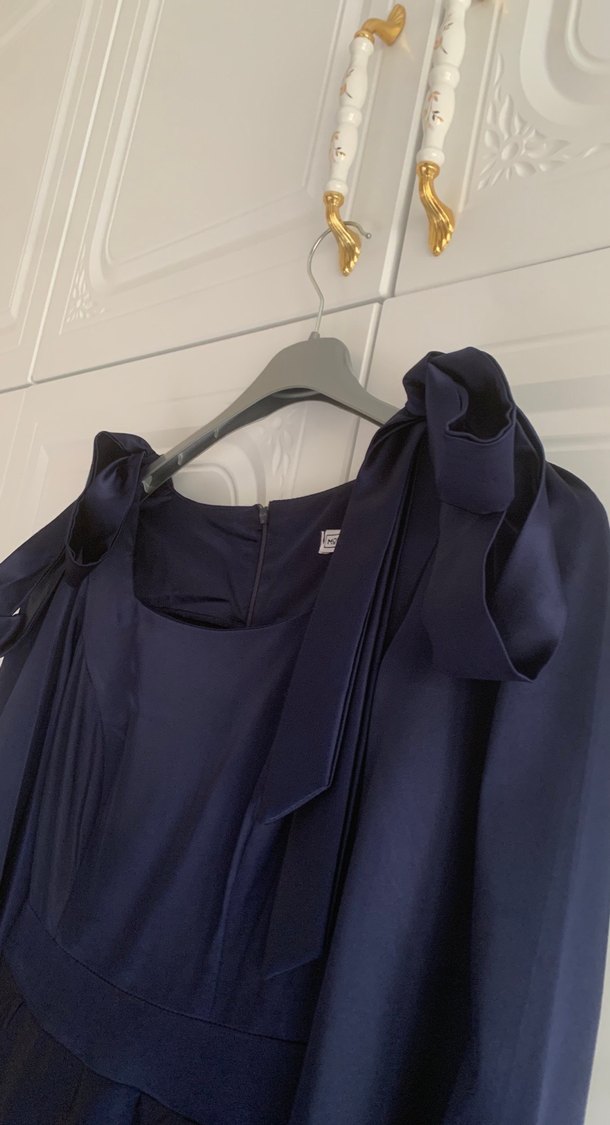 Lacivert Uzun Kollu Drapeli Kadın Elbise - Görsel 3