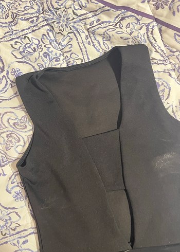 Kemer Detaylı Siyah V Yaka Kadın Tulum - Görsel 2