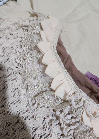AYDES  Dantel Detaylı Bej bluz  S/M - Görsel 7