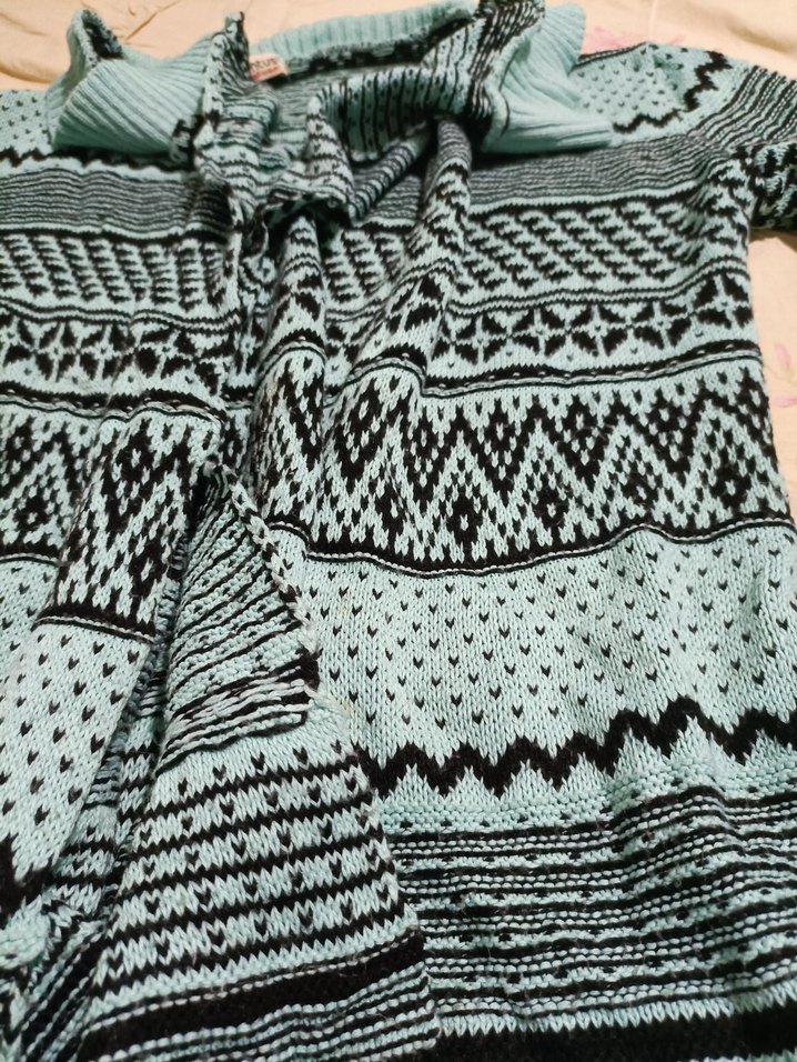 Milantus Bohem Desenli Turkuaz Örgü Hırka - Görsel 4